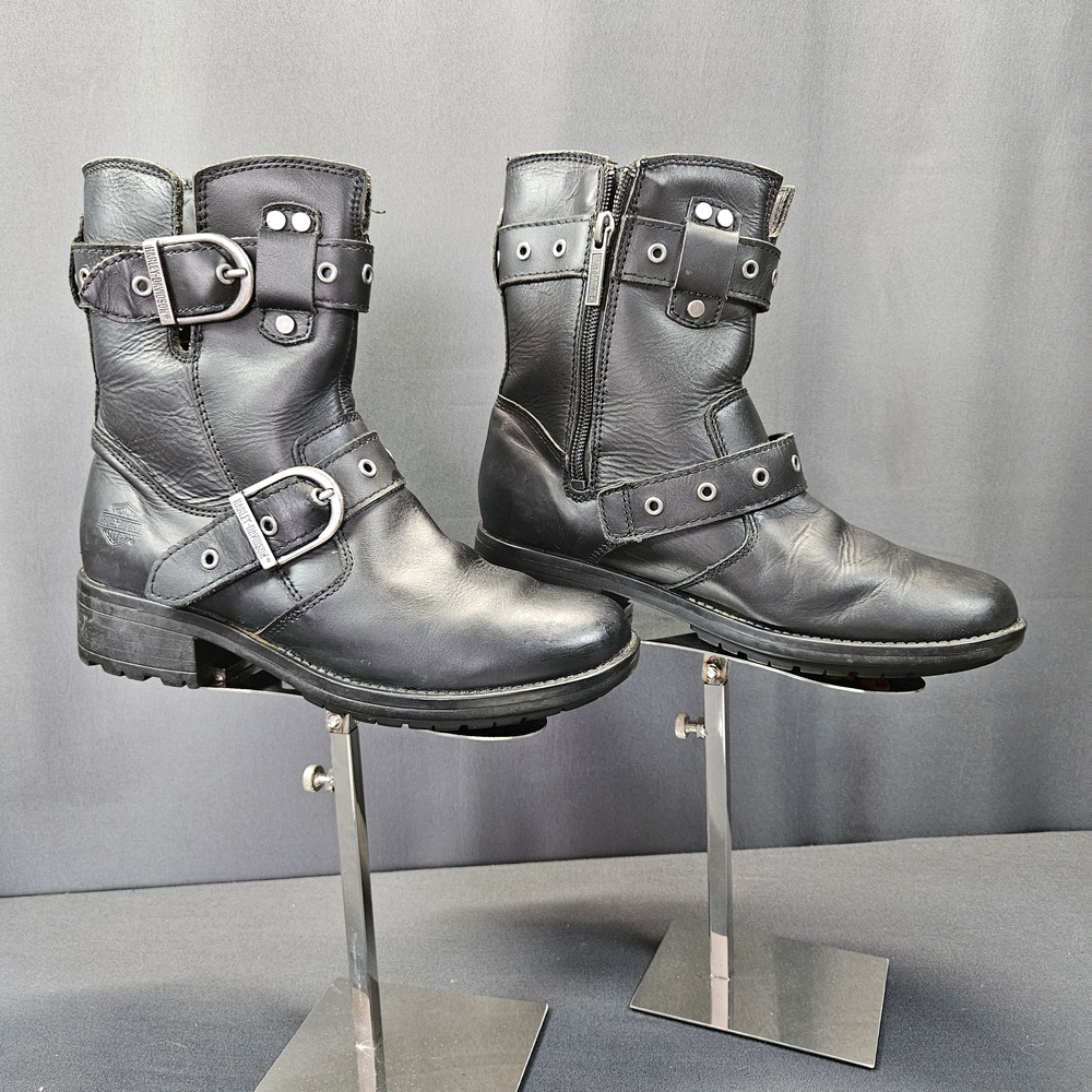 Harley-Davidson, Women Motorcycle Boots with Harness Straps and Zippers Size 6M